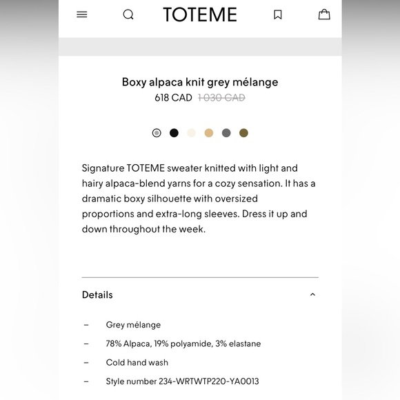 Toteme Gray Alpaca Boxy Wool Sweater Medium M RARE Soft Luxury - Picture 3 of 12